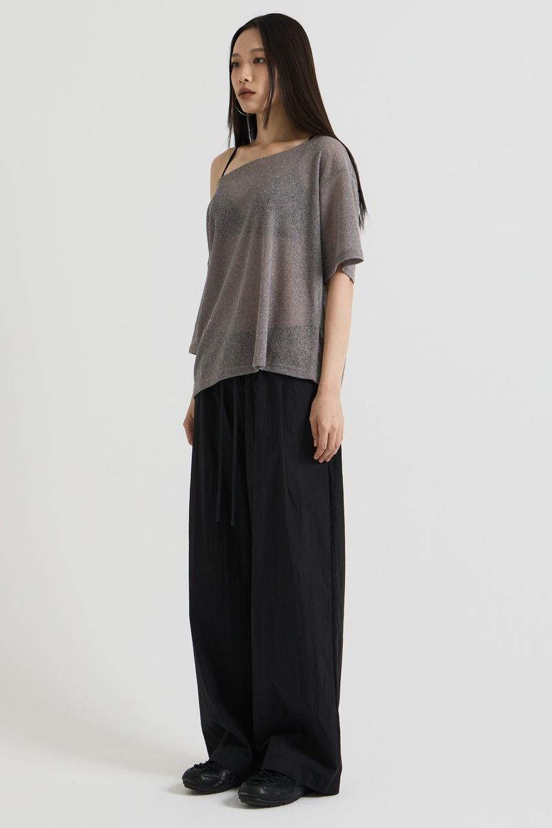 Knit one-shoulder t-shirt, Charcoal