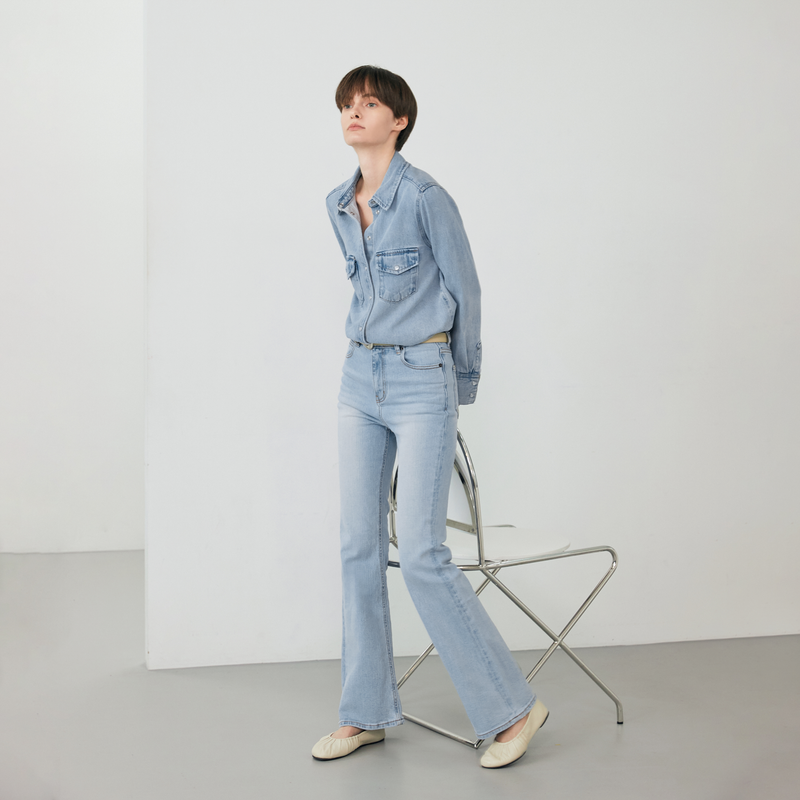 Light blue wide boots cut - D001