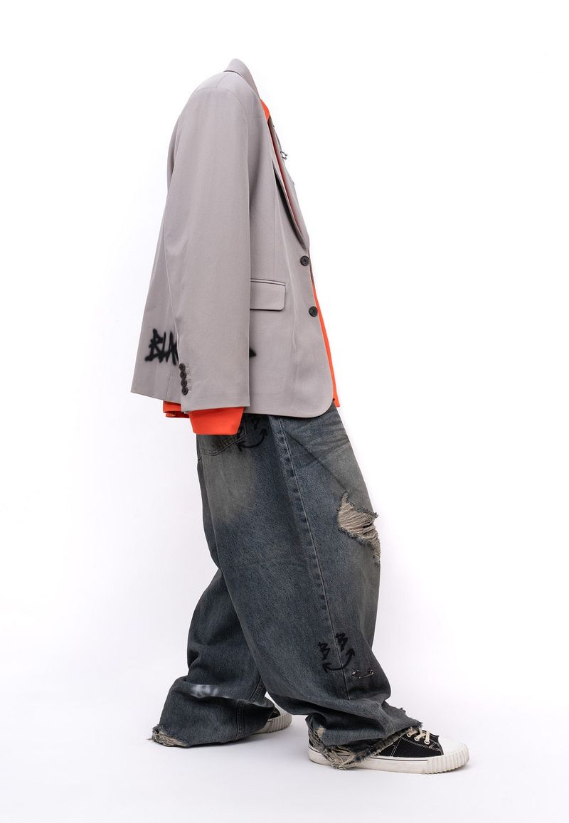 BBD Graffiti Logo Piercing Blazer (Beige Gray)