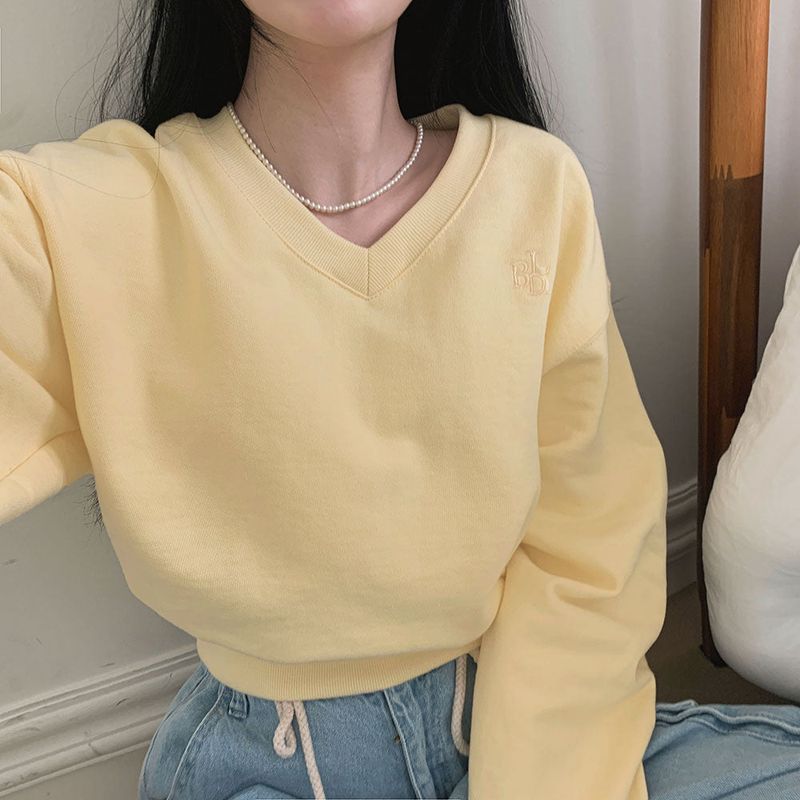[Bellide made] Pastel V-neck cropped sweatshirt
