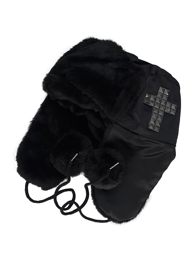 cross stud fur trapper hat
