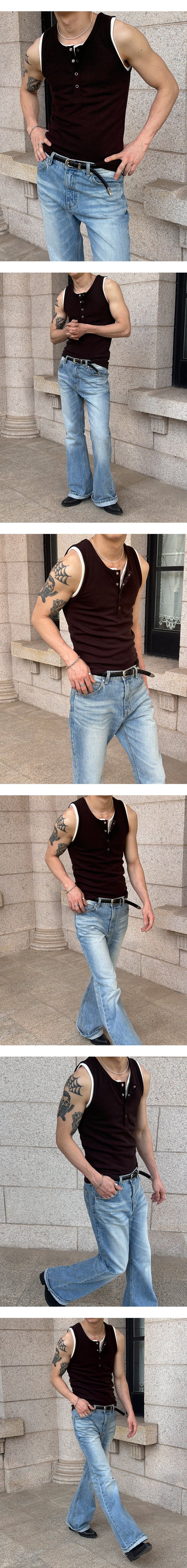 [BASIC ITEM] Henry neck botton sleeveless(3color)