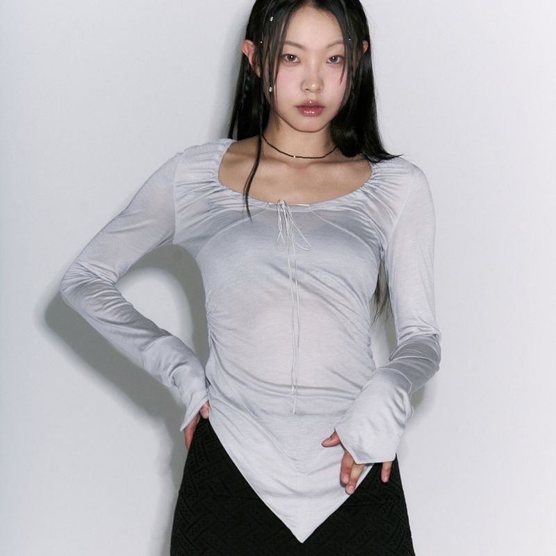 GYEOL(ギョル)の「 Ribbon Detail Slim Top Gray(Tops)」