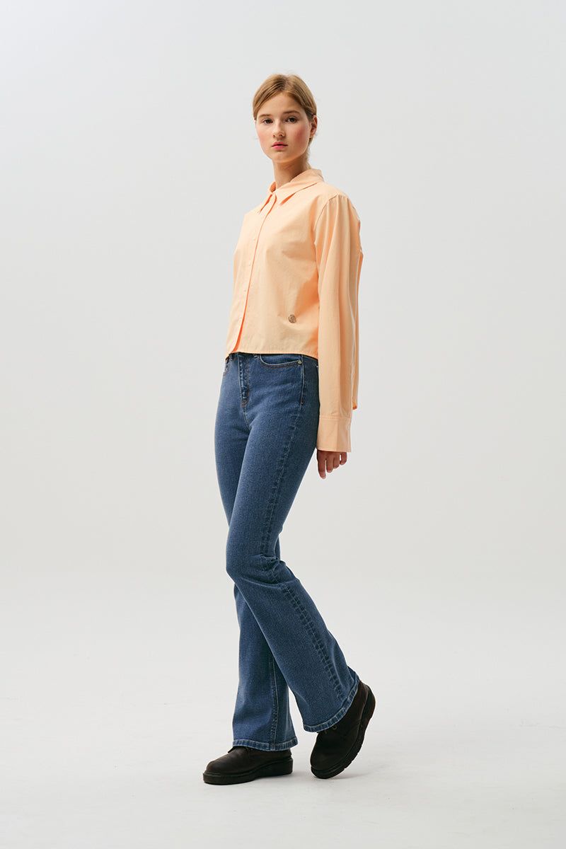 CHERRY BOOTS CUT DENIM PANTS [DARK BLUE]