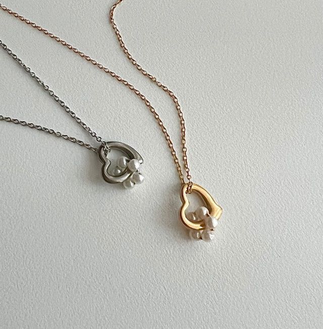 hu Heart pearl combination pure simple necklace (2 color)