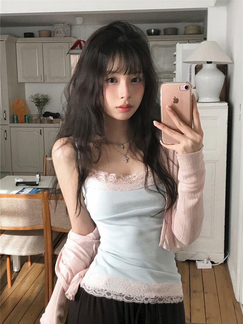 [MADE] Heart-Drop Lace & Cubic Heart Camisole