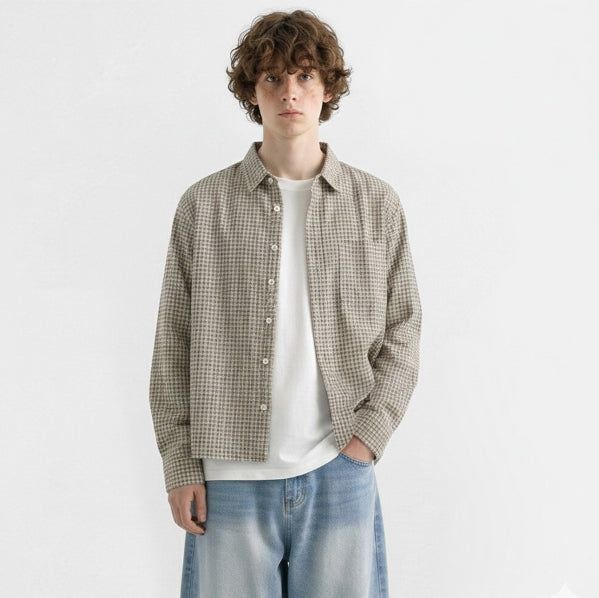 UNDEROFF（アンダーオフ）の「Crop Check Long Sleeve Shirt Light Beige（Tops）」