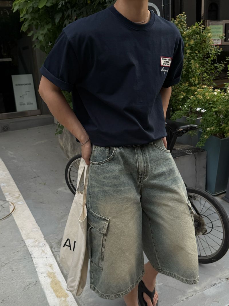Fairy half cargo denim pants