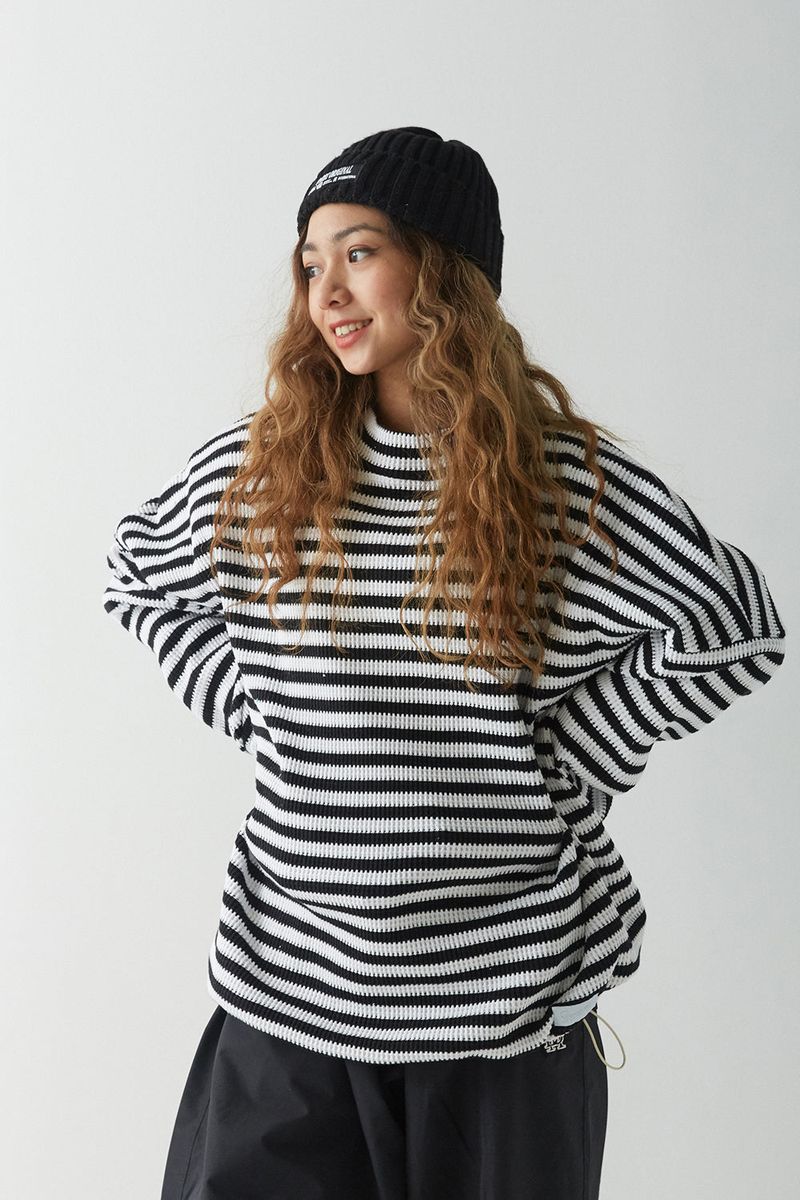 BSR2223FWPO025 STRIPE HIGH NECK PULLOVER BLACK