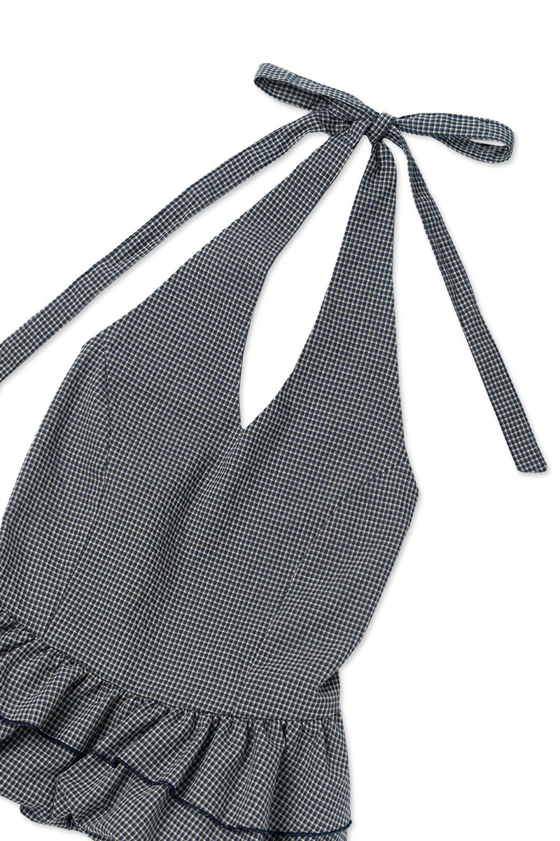 Gingham halter blouse_navy