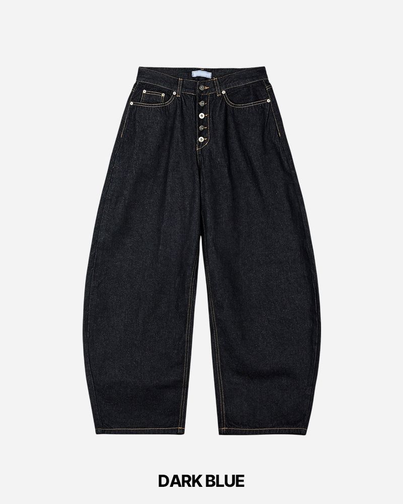 Button Curved Denim Pants
