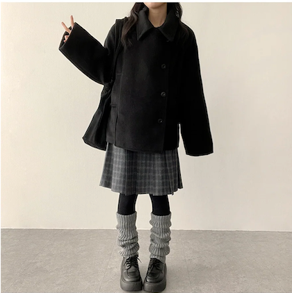 Bomi A-line pleated check midi skirt 