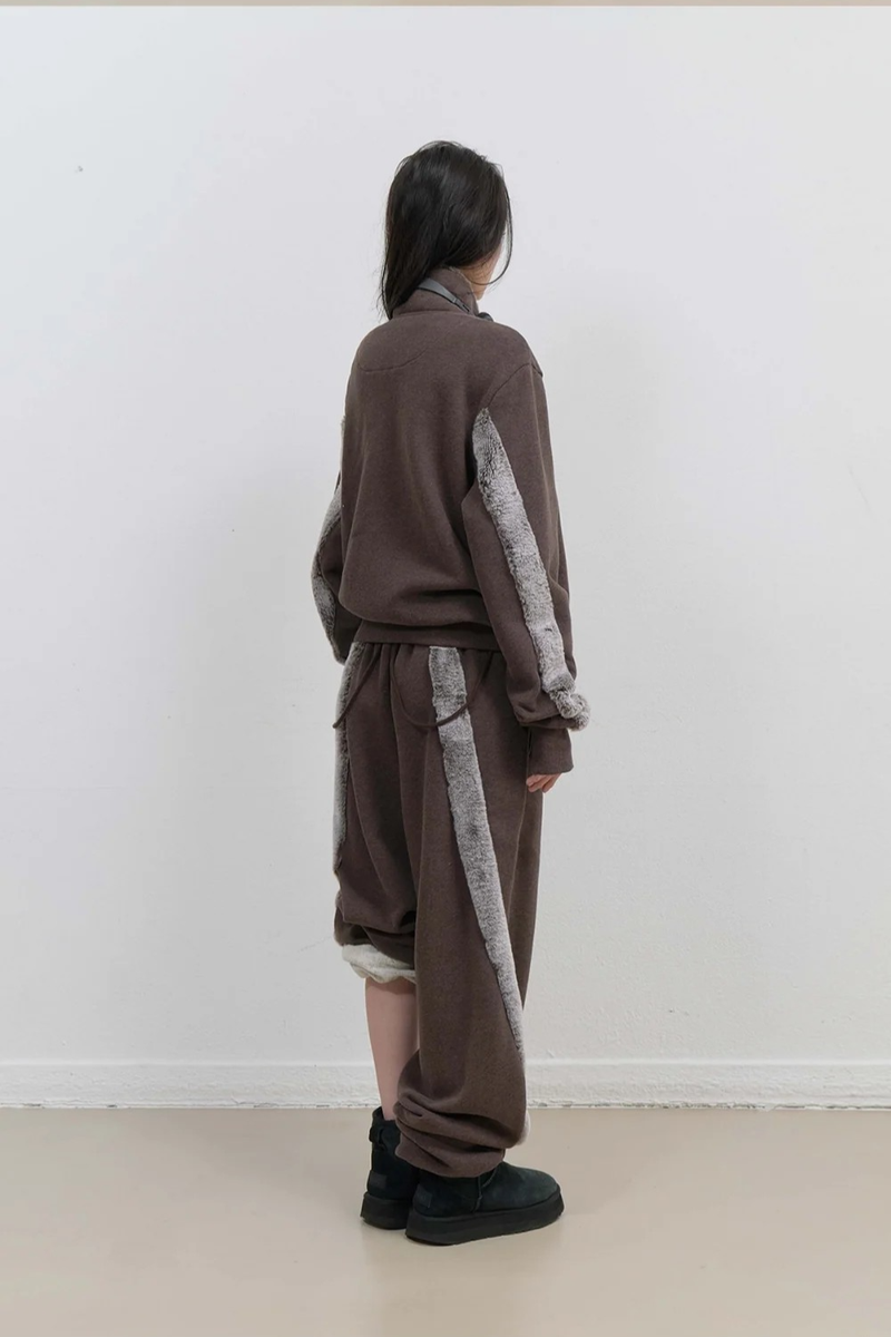 Fur Trim Jersey Zip-up / Stone Brown