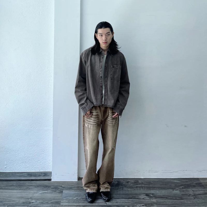 Distressed Flared Washed Trousers
