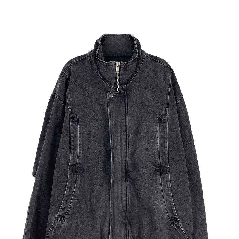 denim curved pocket jumper