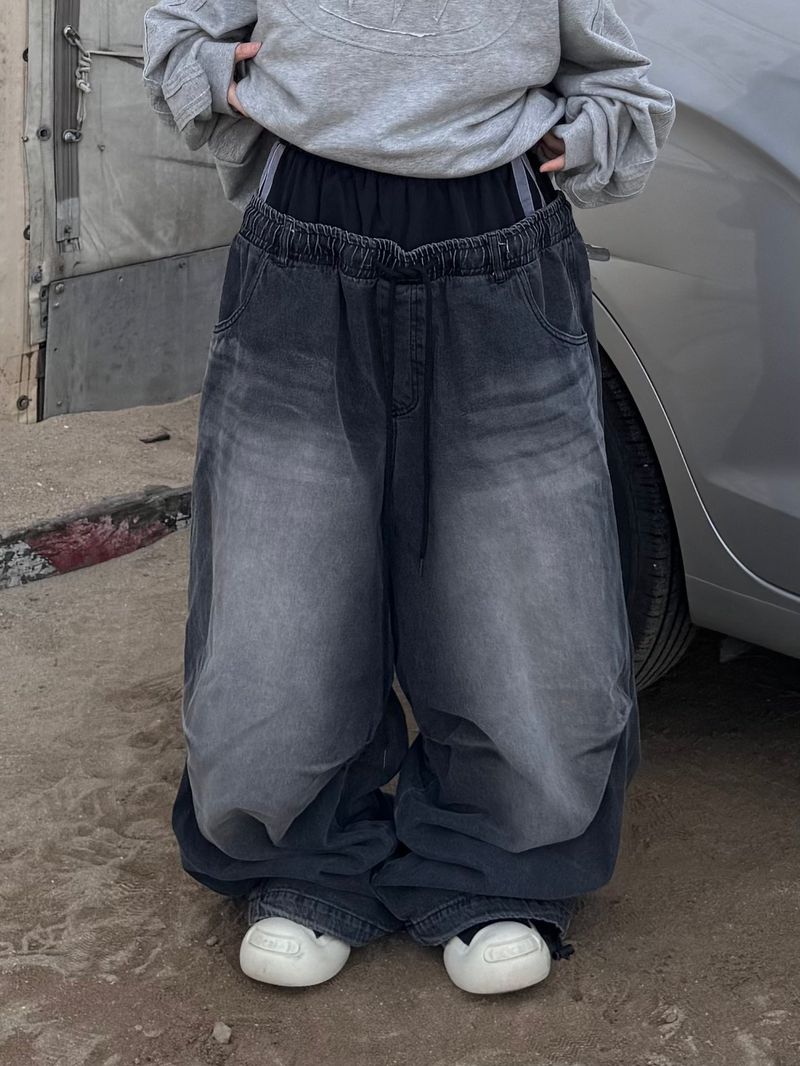 double waist denim pants