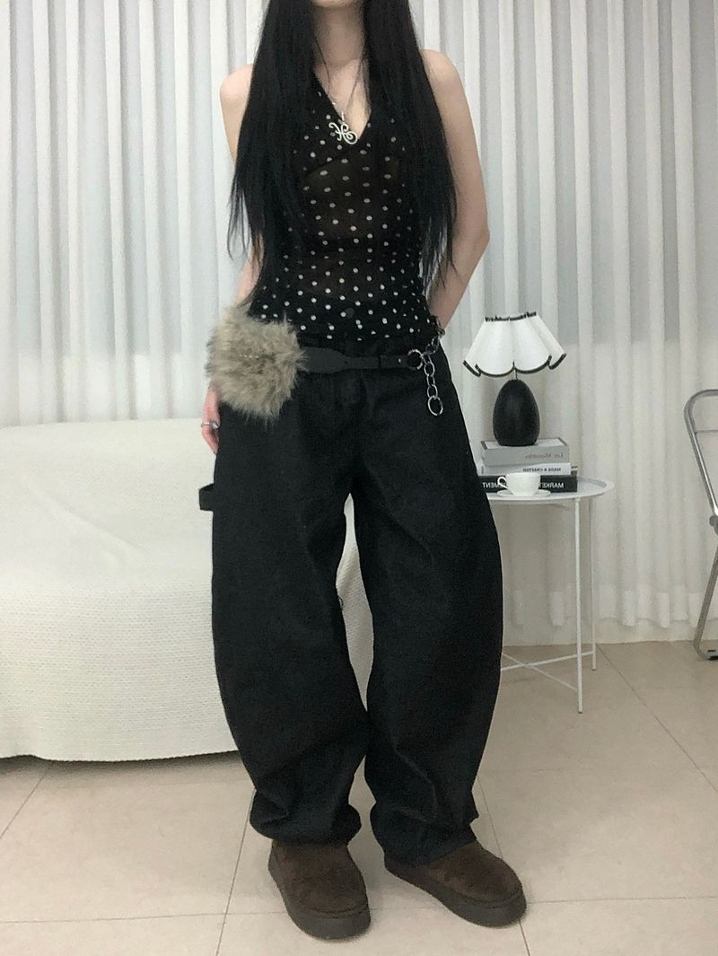 Stud Cross Wide Denim Pants