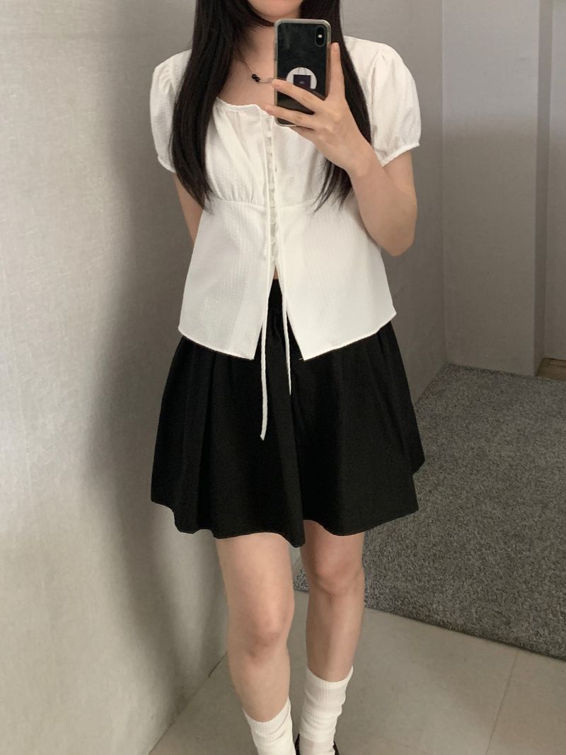 Karin Stripe Puff Short Sleeve Blouse