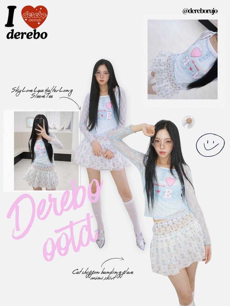 Cat chiffon banding flare mini skirt