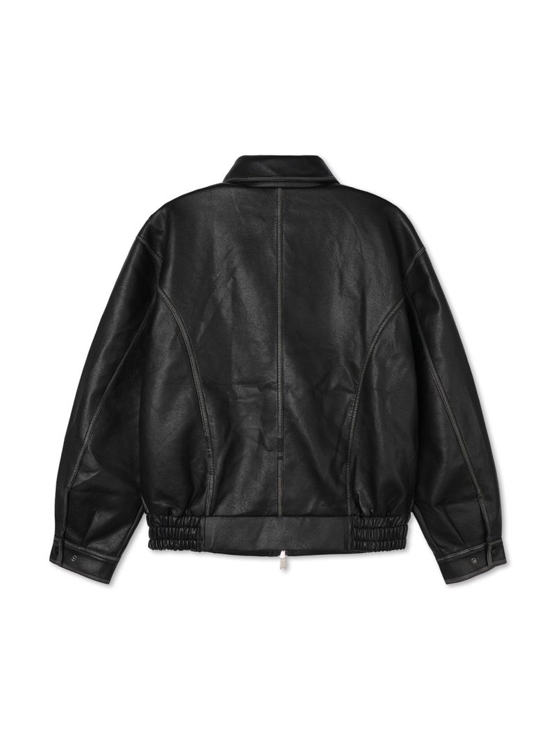 (UNISEX) カーブ切開ビンテージレザージャケット