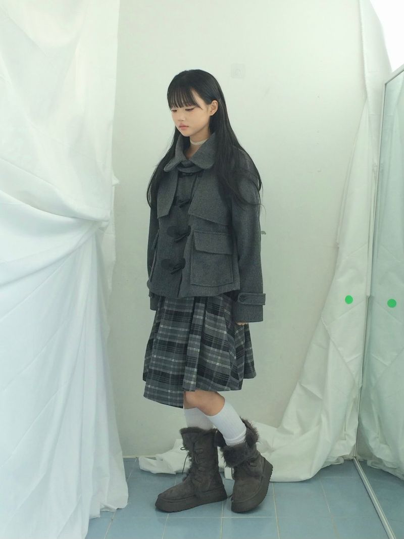 Charcoal Blend Checkered Layered Skirt