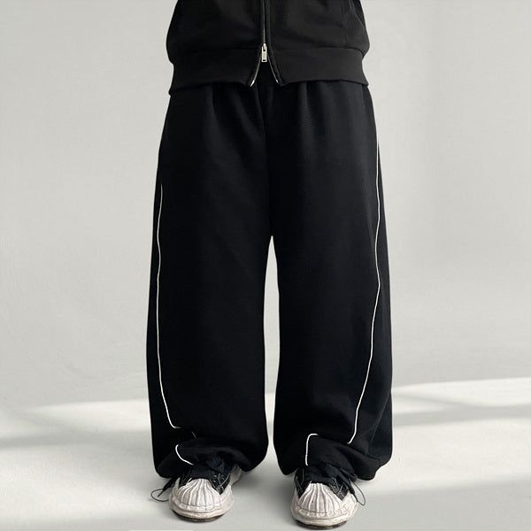 Hearts waistband side pintuck hem string wide training pants (4 colors)