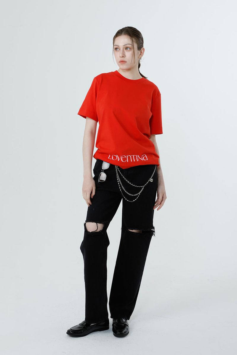 Loventina(ラヴェンティナ)の「MULTI PRINTING T-SHIRT_RED(Tops)」
