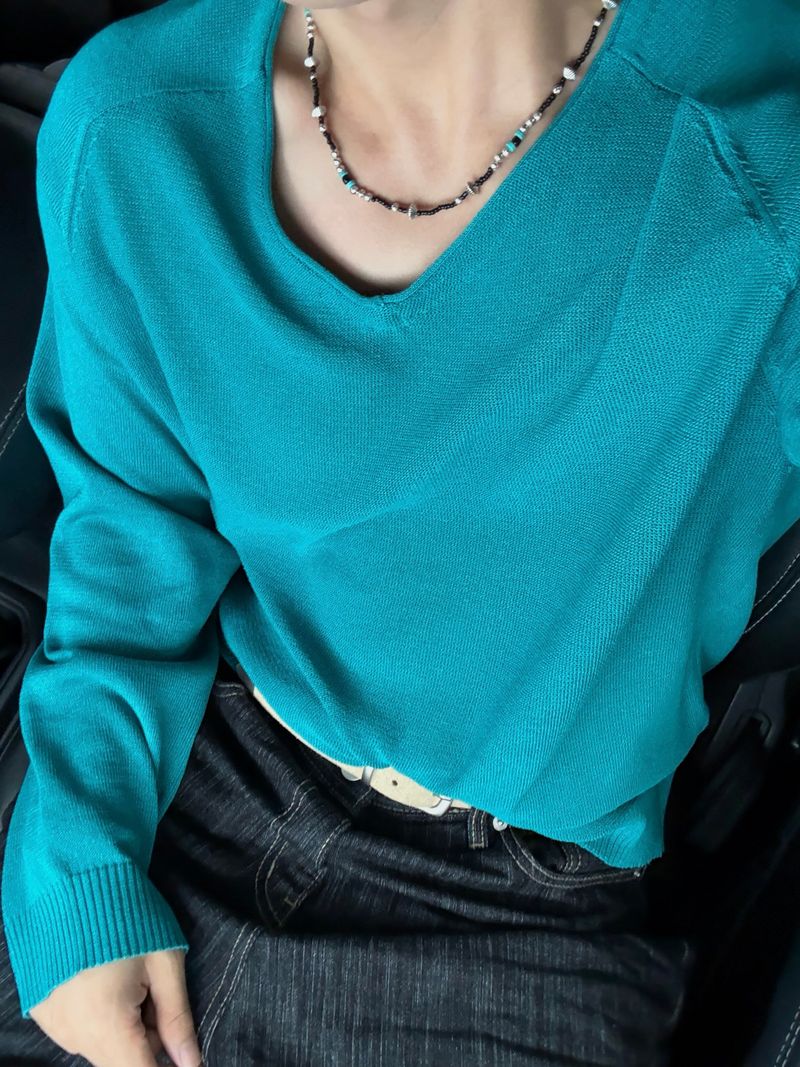 Summer linen v-neck knitwear