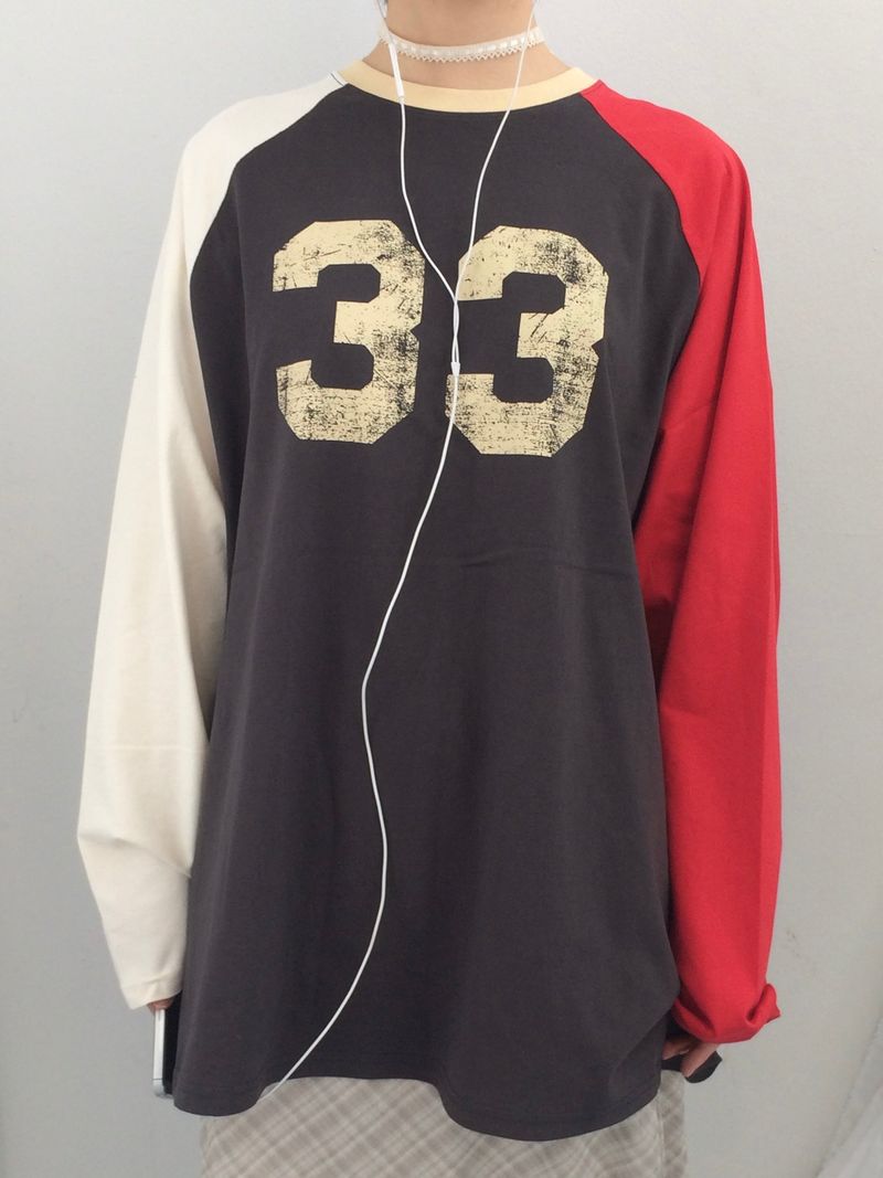 Number-printed color long sleeve