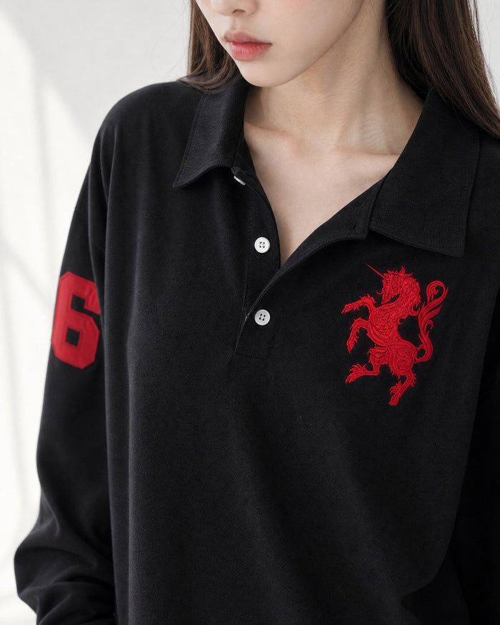(UNISEX) Horse PK Collar Long Sleeve