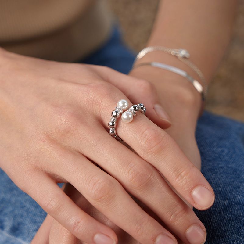 Pearl Sparkle 925 Silver + rodium plating Adjustable Size Ring R054-05H(Worn by Single's Inferno season 4 Minseol Kim)