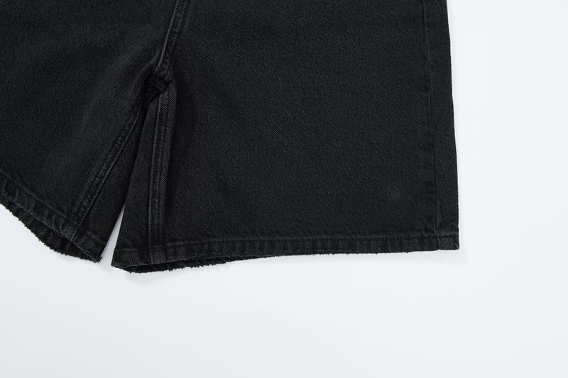  3RD REORDER HIP POCKET EMBROIDERY BLACK DENIM SHORTS LONG VERSION code 25106