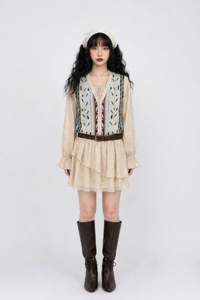ARCADIAN SHEER BELTED DRESS