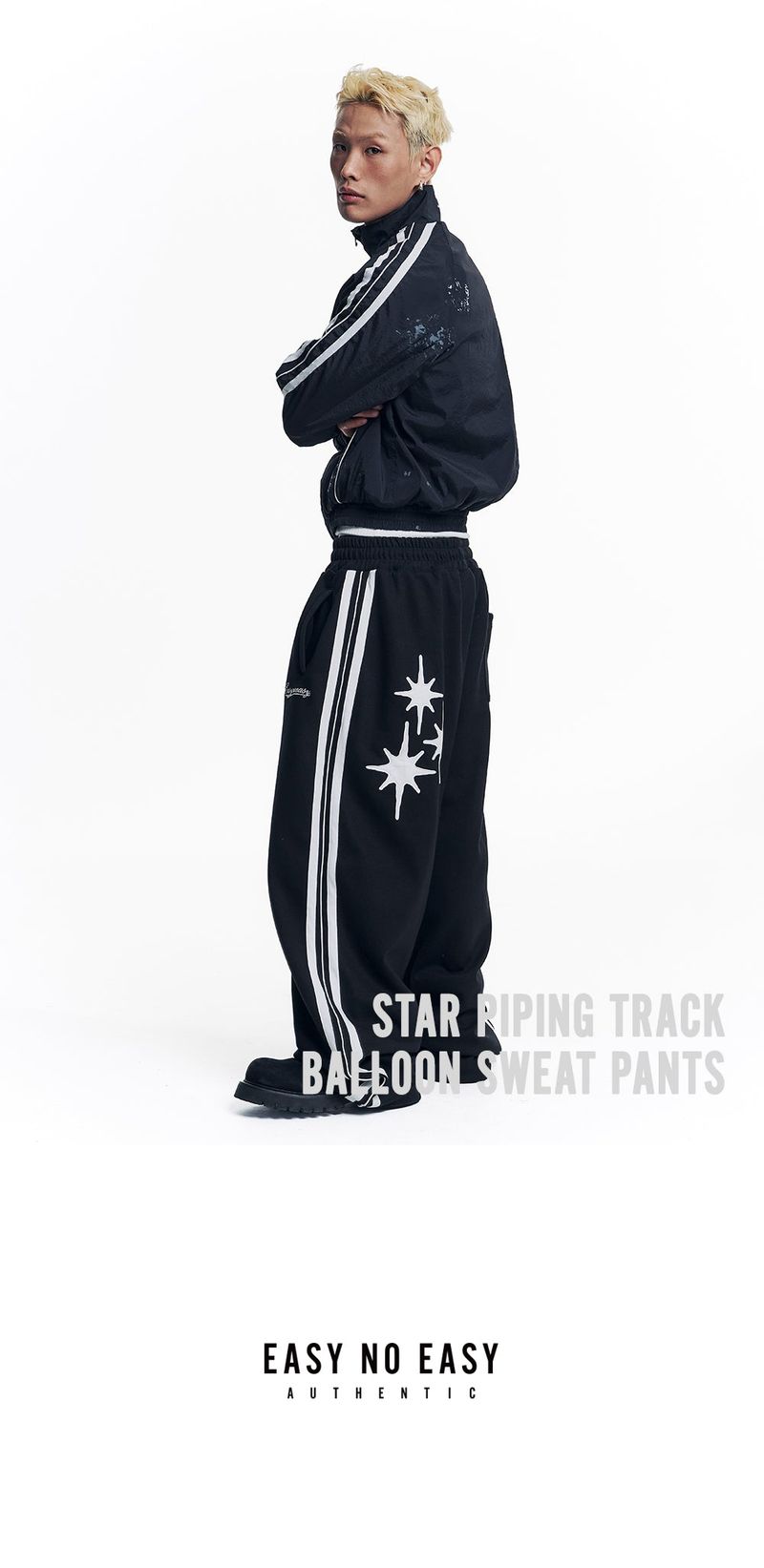 Star Piping Track Balloon Sweat Pants - Black