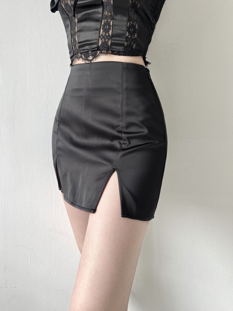 666. Satin two slit sk-pt (2color)
