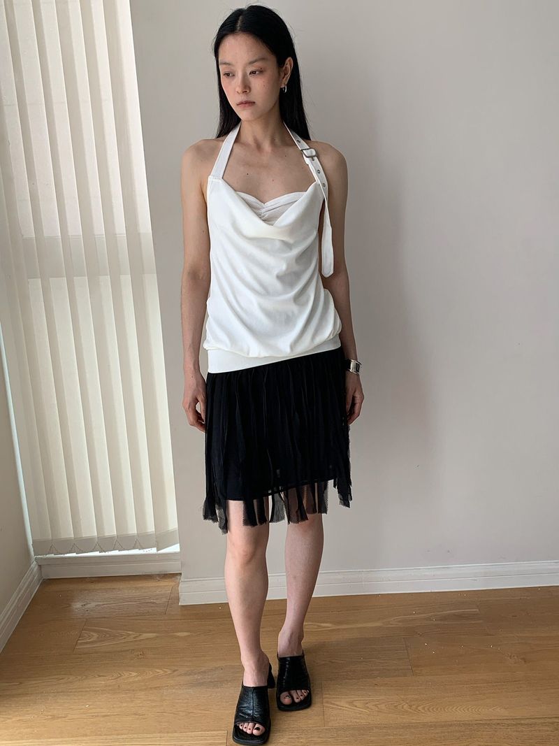 Buckle Halter Strap Sleeveless T-shirt