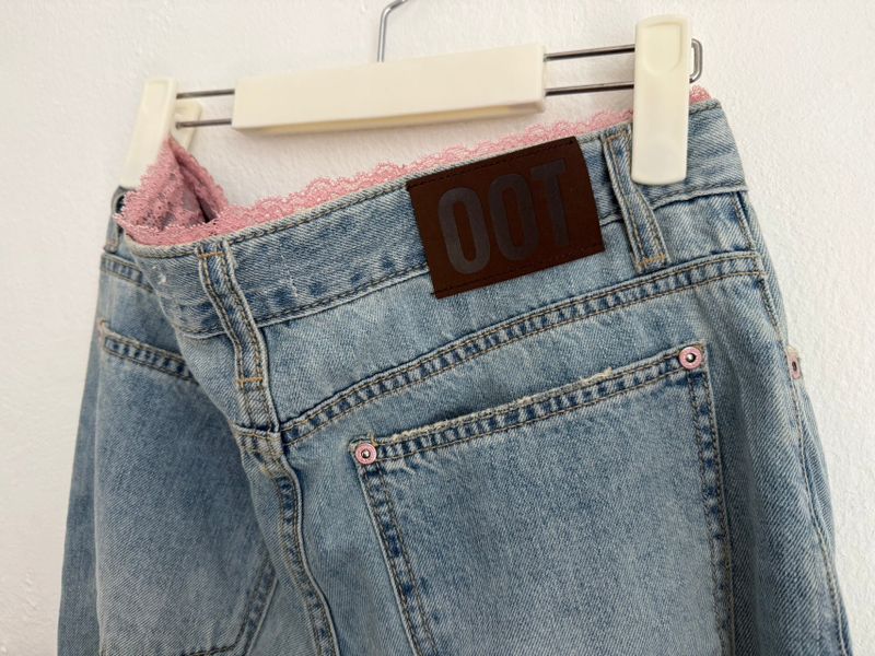 pink lace denim