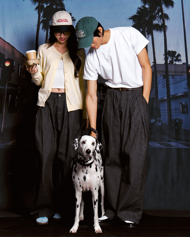 Pinstripe Pleated Baggy Jeans (Black)
