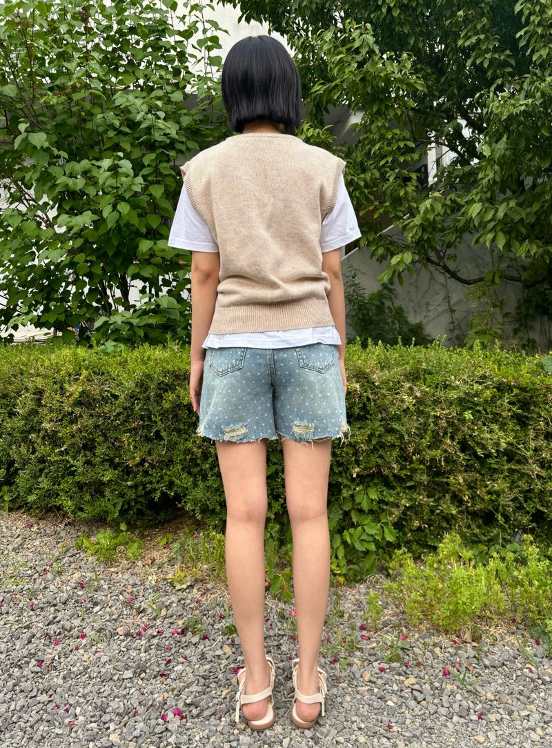 4 PART DESTROYED DOT DENIM PANTS code 21102