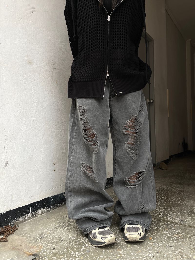 Kai Destroyed Black Jeans Wide Pants