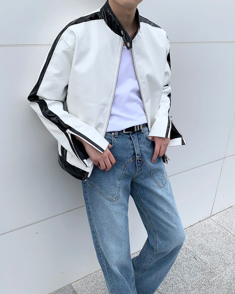 ENOC Glossy Biker Leather Jacket (2 colors)
