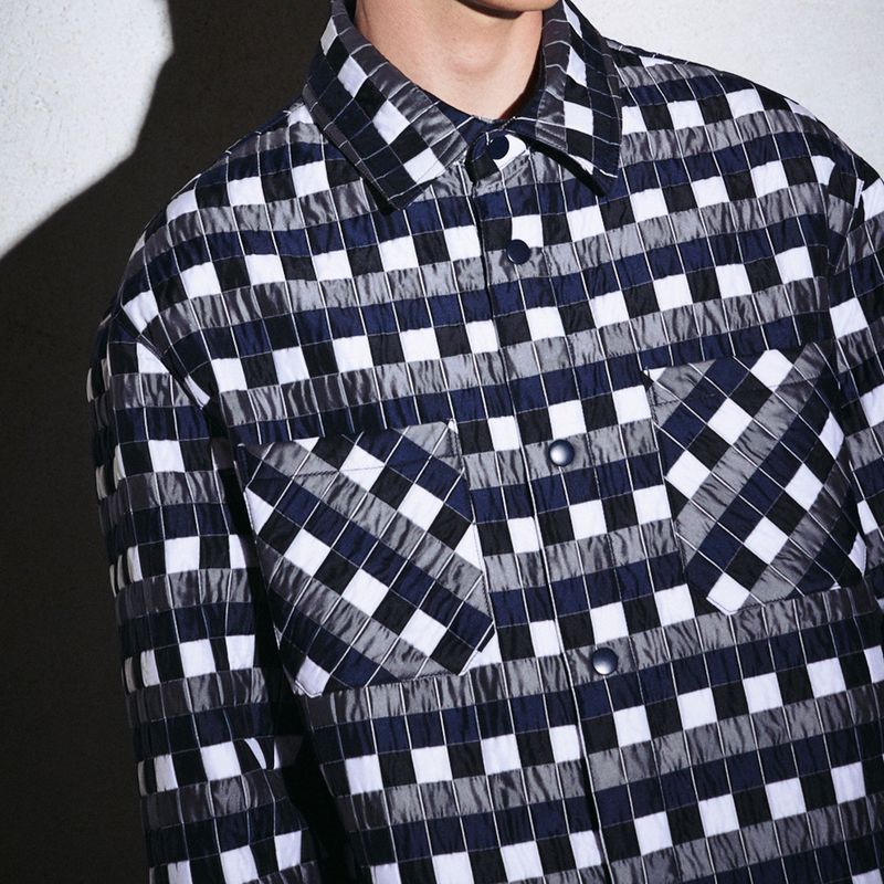 NAVY CHECERED PADDED SHIRT