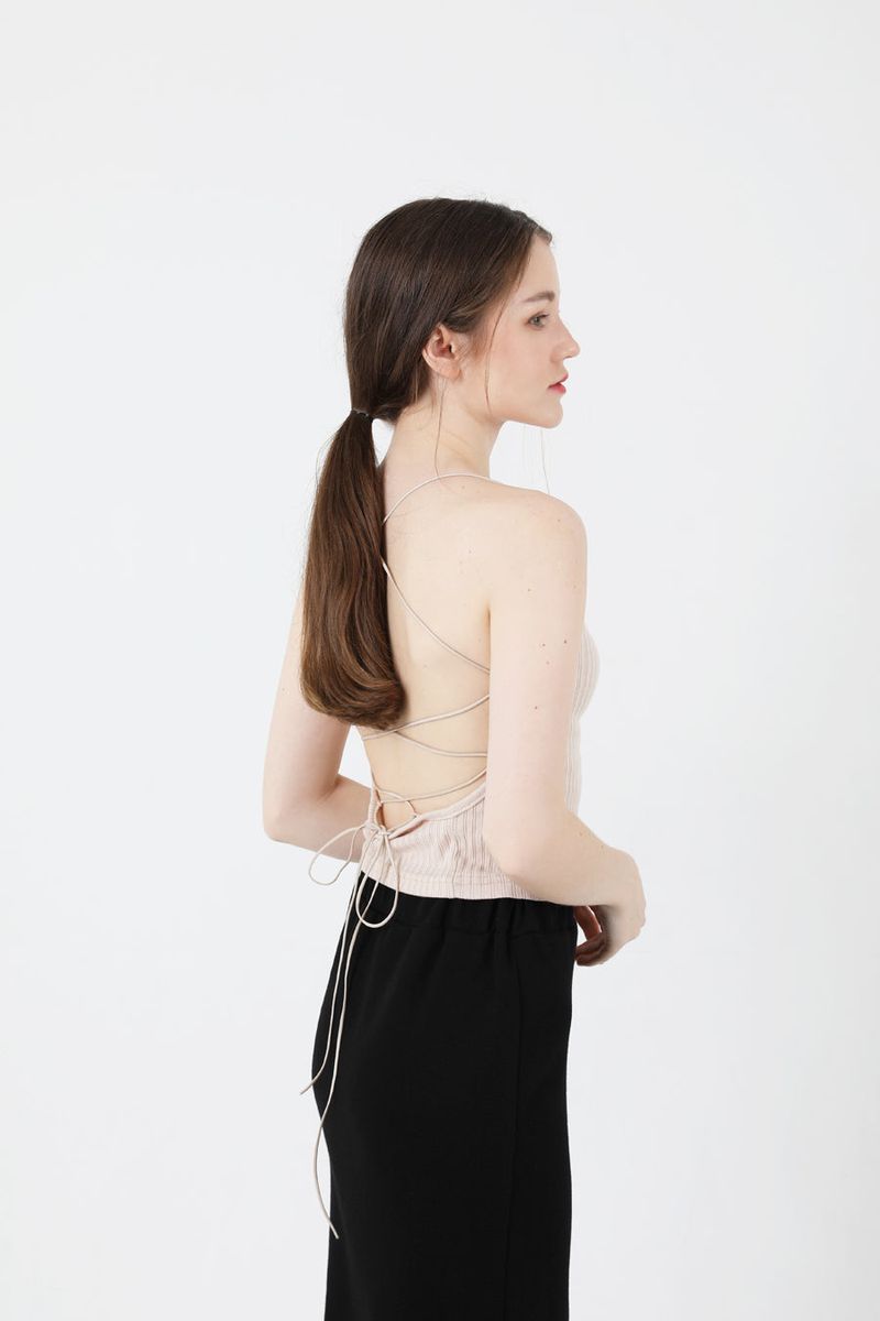 Back Slit Crop Sleeveless Beige