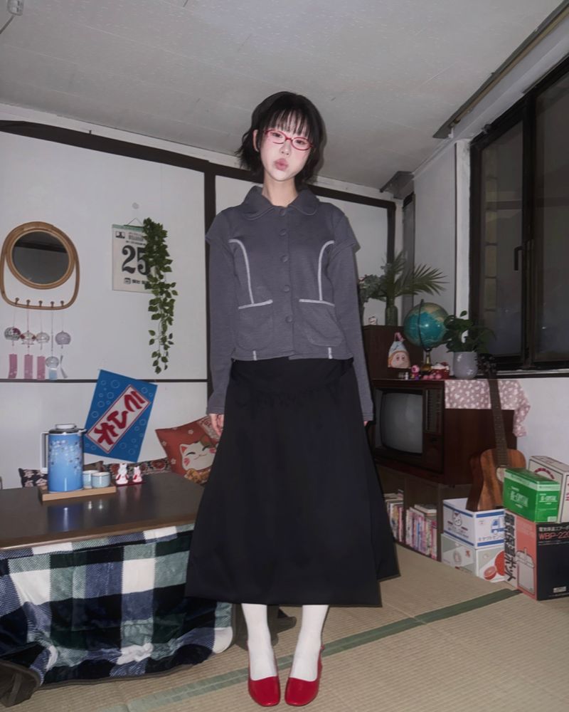 (2color) Piping Layered Sleeve Cardigan