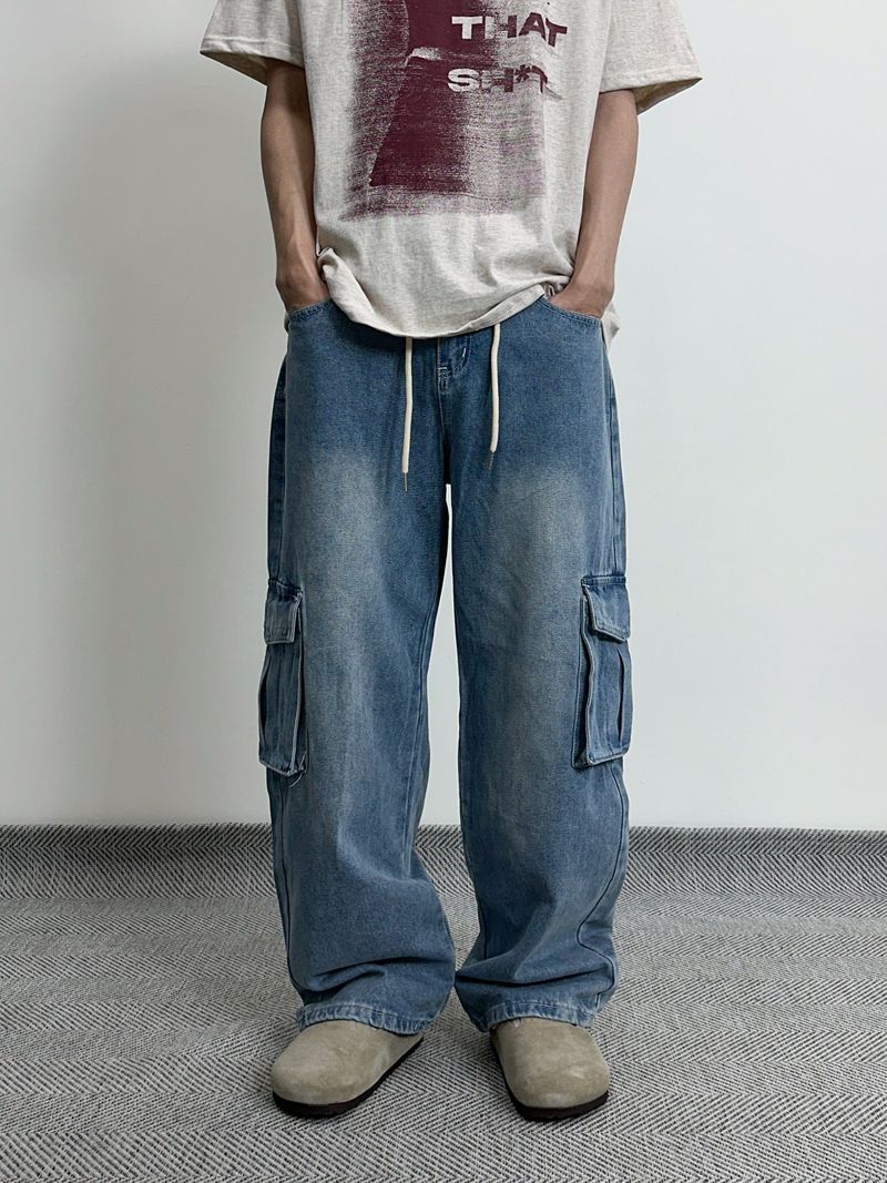 String Wide Cargo Denim PT