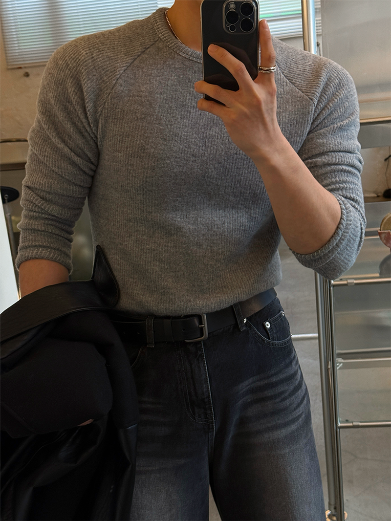 Fleece ribbed slim long sleeve tee
