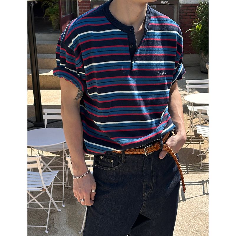 LAURANT（ロラン）の「[S/S] Multi stripe henry neck half knit(3color)（Tops）」