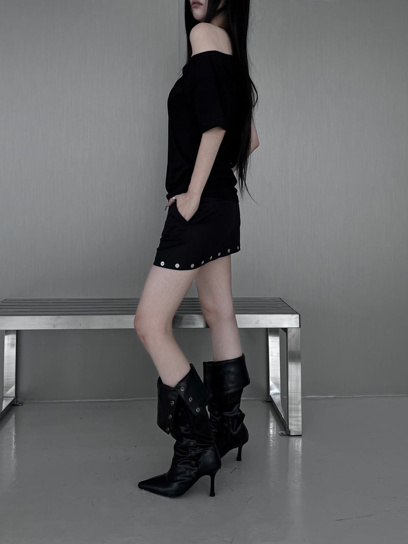 studded silver button skirt (2color)