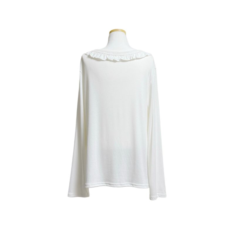 (3color) Ruffle Deep V-neck Slim Long Sleeve Tee
