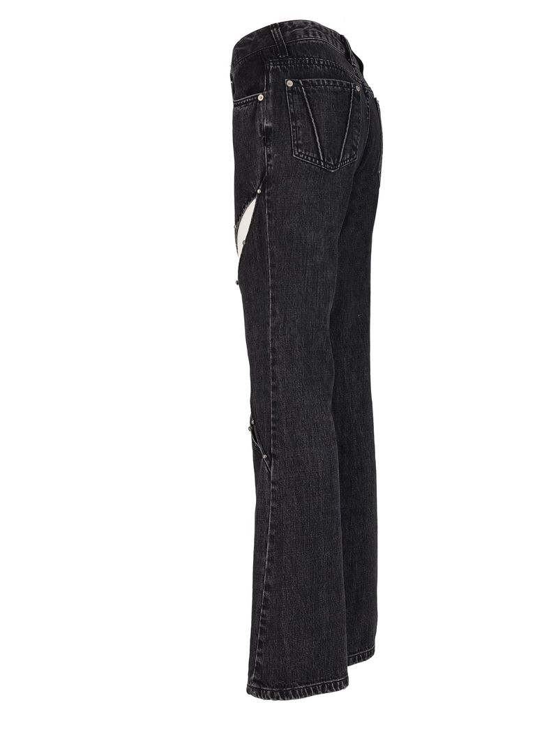 STUD GREY CUTOUT ZIPPER DENIM